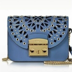 Furla Metropolis bolero shouder bag 100% leather blu navy made in Italy GUC